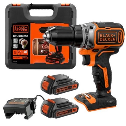 Akumulatorowa wiertarko-wkrętarka 18V, Black+Decker [BL186K1B2-QW] 2x2,0Ah