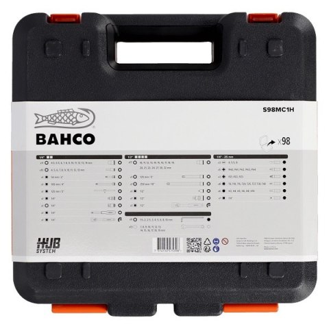 Zestaw 98 szt. kluczy nasadowych i akcesoriów 1/4" i 1/2", klucze imbusowe i płasko-oczkowe, BAHCO [S98MC1H]