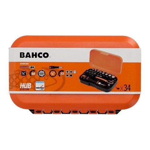 Zestaw kluczy nasadowych 6-kątnych M4-M14 i końcówek 1/4" z grzechotką, 34szt. BAHCO [S34MC8H]