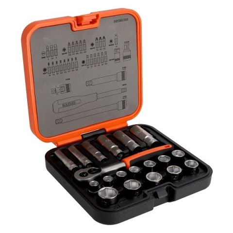 Zestaw końcówek 1/4" i nasadek 6-kątnych 3/8" z grzechotką, 51szt. BAHCO [S51MC3H]