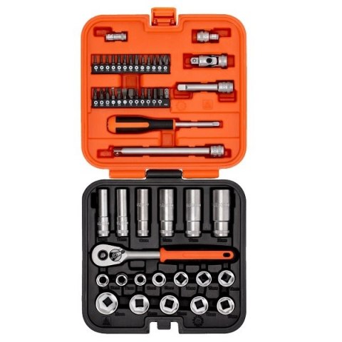 Zestaw końcówek 1/4" i nasadek 6-kątnych 3/8" z grzechotką, 51szt. BAHCO [S51MC3H]