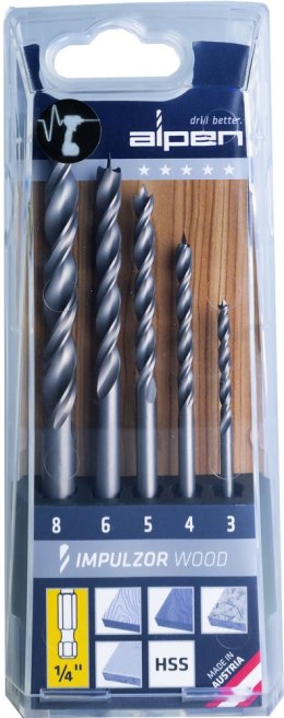 5szt wierteł do drewna, mocowanie 1/4