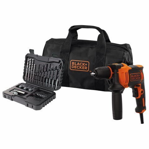 Elektryczna wiertarka udarowa 710W + 32 akcesoria, Black+Decker [BEH710SA32-QS]