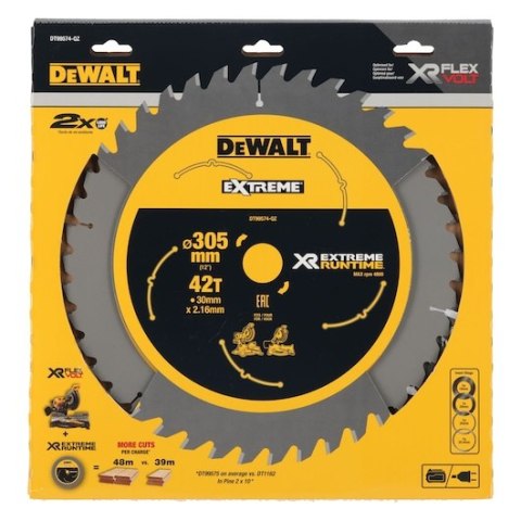 Piła tarczowa do drewna 305/30/2.16mm 42 zęby XR DEWALT [DT99574-QZ]