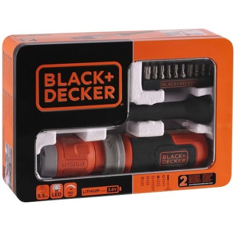 Wkrętak akumulatorowy 3,6V z końcówkami 1/4", Black+Decker [BCF603C-QW] 1,5Ah