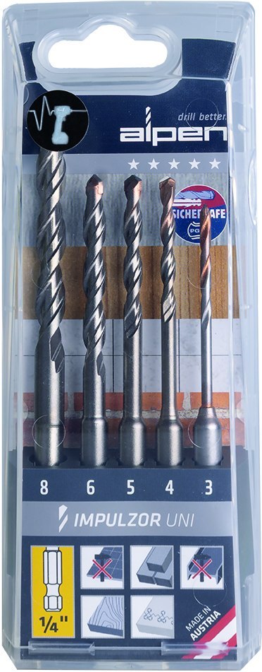 5szt wierteł uniwersalnych, mocowanie 1/4", IMPULZOR, ALPEN [0058100005100]