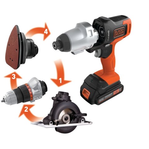 Akumulatorowa wiertarko-wkrętarka z wymienną głowicą / narzędzie wielofunkcyjne MultiEvo 18V Black+Decker [MT218K-QW] Li-Ion, 1x
