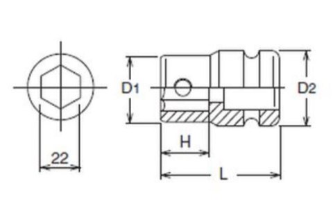 Adapter udarowy 1" do końcówek 22mm, Koken [18107]