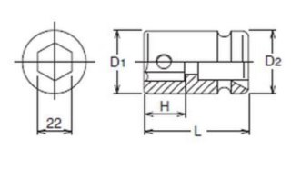 Adapter udarowy 3/4" do końcówek 22mm, KOKEN [16107]