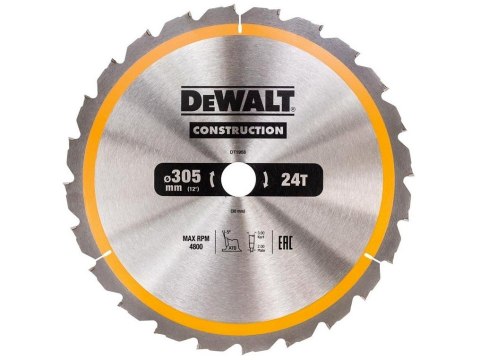 Piła tarczowa do cięcia drewna 305/30mm, grubość cięcia 3,0mm, 24 zęby, CONSTRUCTION DeWALT [DT1958-QZ]
