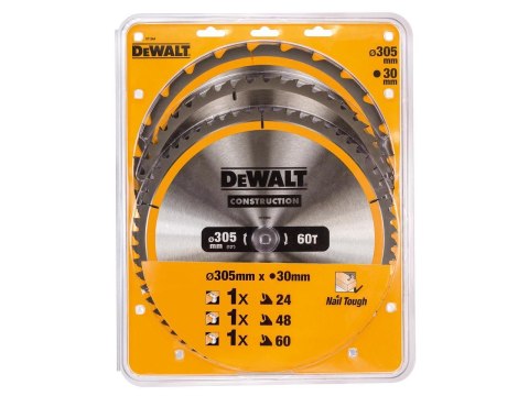Zestaw 3 sztuk tarcz pilarskich do drewna 305/30mm, serii CONSTRUCTION DeWALT [DT1964-QZ]