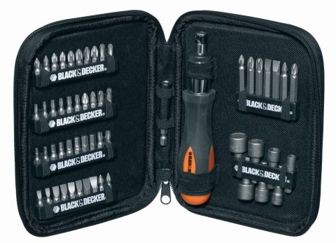 Zestaw 56szt. końcówek i nasadek z wkrętakiem grzechotkowych, Black&Decker [A7104-XJ]