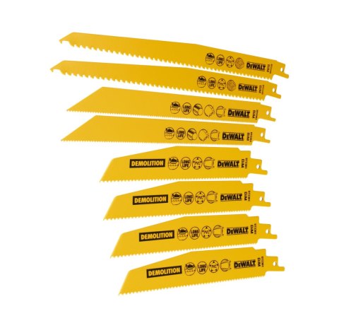 Zestaw 8 szt. różnych brzeszczotów bagnetowych Long Life do piły szablastej Dewalt [DT2442-QZ]