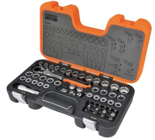 Zestaw nasadek przelotowych SPLINE, 6-kątnych i E-Torx z grzechotką na 6-kąt 3/4" 19mm, bitami imbus i Torx z otworem, 1/4" i 5/