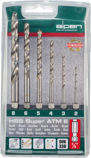Komplet 6 szt. wierteł HSS Super do metalu 1/4", ALPEN ATM-6 [0000100806100]