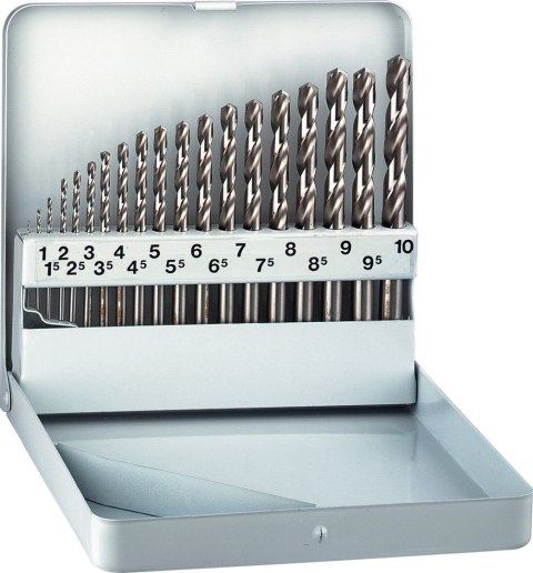 Zestaw 19szt. wierteł kobaltowych do metalu i stali nierdzewnej HSS-Co, Alpen KM-19 [0000100219100]