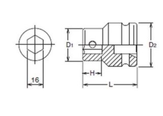 Adapter udarowy 1" do końcówek 16mm, KOKEN [18106]