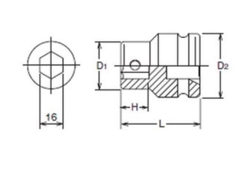 Adapter udarowy 1" do końcówek 16mm, KOKEN [18106]