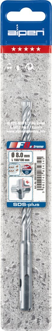 Wiertło widiowe do betonu zbrojonego SDS+ z 4 krawędziami tnącymi F8, 20-260/200 ALPEN [0083602000100]