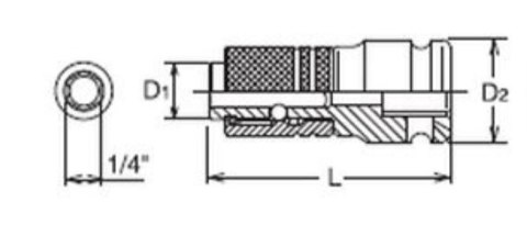 Adapter udarowy z blokadą, kwadrat 1/2" na sześciokąt 1/4'', KOKEN [14142-F6.3]