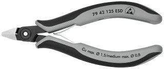 Szczypce antystatyczne, boczne tnące dla elektroników 125mm, główka zwężana, Knipex [79 42 125 Z ESD]