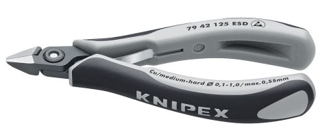 Szczypce antystatyczne, boczne tnące dla elektroników 125mm, główka zwężana, Knipex [79 42 125 Z ESD]