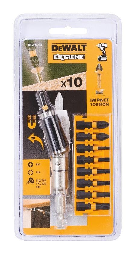Zestaw 10szt. końcówek udarowych 1/4" Torsion do śrub PZ, PH, Torx DeWALT [DT70578T-QZ]