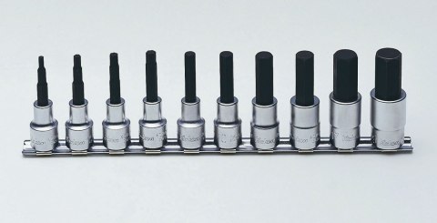 Zestaw 10szt. ręcznych nasadek 1/2" z końcówką imbusową 4-19mm/50mm, na listwie, Koken [RS4010M/10-L50]