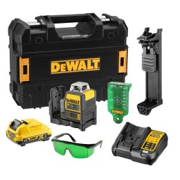 Akumulatorowy, samopoziomujący laser krzyżowy 360° z wiązką zieloną do 30m, 10,8V Li-Ion 2,0Ah DeWalt [DCE0811D1G-QW]