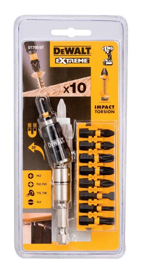 Zestaw 10szt. końcówek udarowych 1/4" Impact Torsion, SL, PZ, PH, Torx, DeWALT [DT70518T-QZ]
