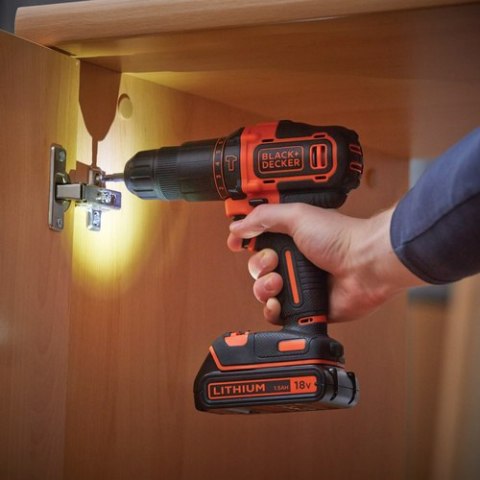 Akumulatorowa wiertarko-wkrętarka udarowa Black+Decker [BDCHD18K-QW] 18V Li-Ion, 1x1,5Ah