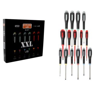 Komplet 15szt. wkrętaków ERGO do śrub prostych, Phillips, Pozidriv i TORX, BAHCO [BE-9877]