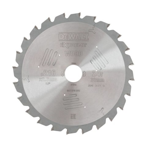 Piła tarczowa EXTREME do cięcia drewna 216x30x2,6mm, 24 zęby, DeWalt [DT4310-QZ]
