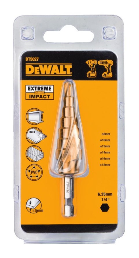 Wiertło stopniowe HSS-G do metalu, 6,0 - 18,0mm, DeWalt [DT5027-QZ]