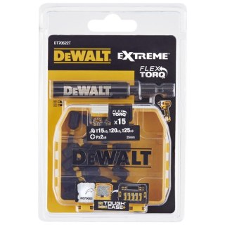 Zestaw 15 szt. końcówek udarowych TX15, TX20, TX25, PZ2 + adapter, IMPACT Torison 1/4" Dewalt [DT70522T-QZ]