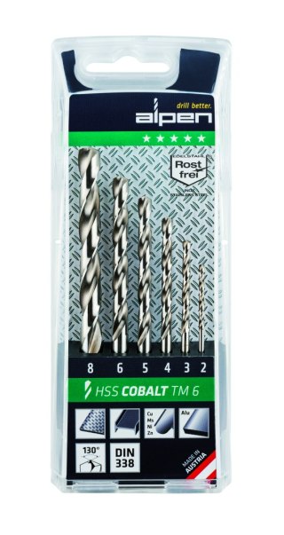 Zestaw 6szt. wierteł kobaltowych do metalu HSS-Co, Alpen TM-6 [0000100606100]