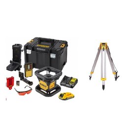 Akumulatorowy laser obrotowy 45/450m z wiązką czerwoną + statyw aluminiowy, 18V Li-Ion 1x2,0Ah, DeWalt [DCK374D1R-QW]