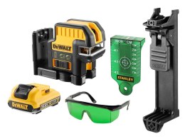 Akumulatorowy, samopoziomujący laser 5-punktowy i krzyżowy z wiązką zieloną do 30m, 10,8V Li-Ion 2,0Ah, DeWALT [DCE0825D1G-QW]