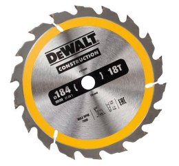 Piła tarczowa do cięcia drewna 184/16/2,6mm, 18 zębów, CONSTRUCTION DeWALT [DT1938-QZ]