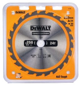 Piła tarczowa do cięcia drewna 250/30/3,0mm, 24 zęby, CONSTRUCTION DeWALT [DT1956-QZ]