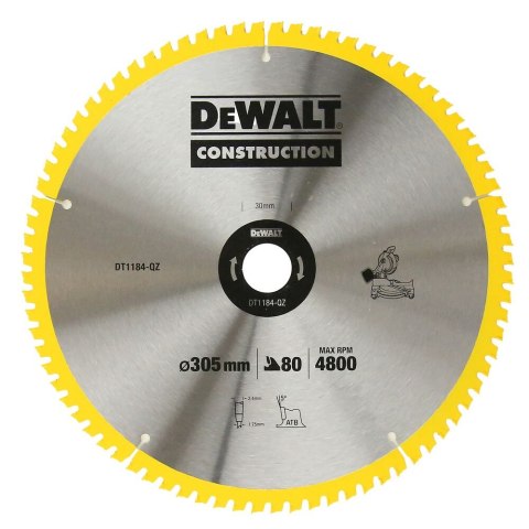 Piła tarczowa do drewna 305/30/2,41mm 80z CONSTRUCTION DeWALT [DT1184-QZ]