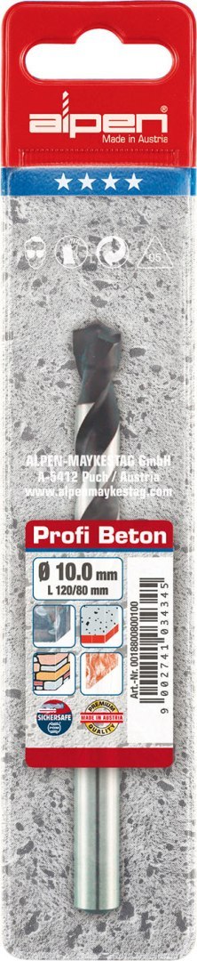 Profesjonalne wiertło widiowe z uchwytem cylindrycznym Profi Beton, 2-krawędziowe, 10-120/80mm Alpen [0018801000100]