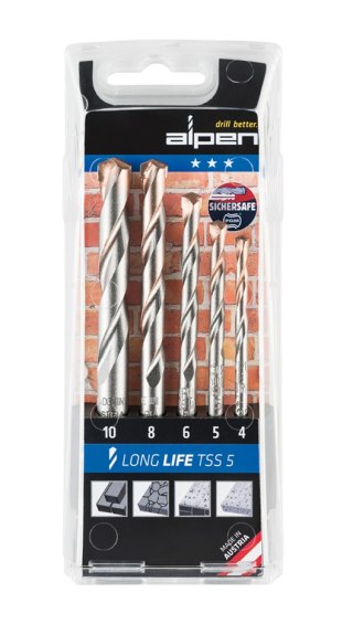 Zestaw 5szt. wierteł widiowych do betonu Long Life TSS-5 Alpen [0000700105100]