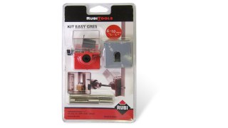 Zestaw Easy Gres: 2szt. wierteł diamentowych do płytek ceramicznych 6,5mm i 10mm + prowadnica ze zbiorniczkiem na wodę, Rubi [04