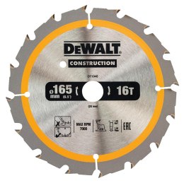 Piła tarczowa do cięcia drewna 165/20mm, grubość cięcia 1,65mm, 16 zębów, CONSTRUCTION DeWALT [DT1948-QZ]