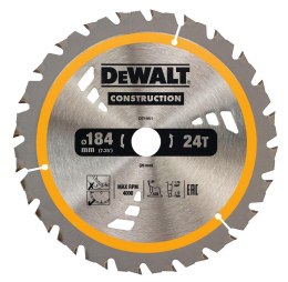 Piła tarczowa do cięcia drewna 184/20mm, grubość cięcia 1,79mm, 24 zęby, CONSTRUCTION DeWALT [DT1951-QZ]