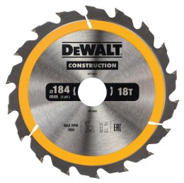 Piła tarczowa do cięcia drewna 184/30mm, grubość cięcia 2,6mm, 18 zębów, CONSTRUCTION DeWALT [DT1941-QZ]