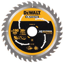 Piła tarczowa do cięcia drewna 190/30/1,55mm, 36 zębów, XR EXTREME RUNTIME DEWALT [DT99563-QZ]