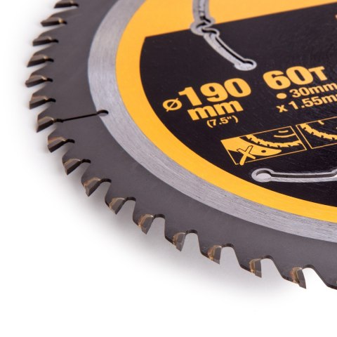 Piła tarczowa do cięcia drewna 190/30/1,55mm, 60 zębów, XR EXTREME RUNTIME DEWALT [DT99564-QZ]