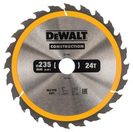 Piła tarczowa do cięcia drewna 235/30mm, grubość cięcia 2,6mm, 24 zęby, CONSTRUCTION DeWALT [DT1954-QZ]